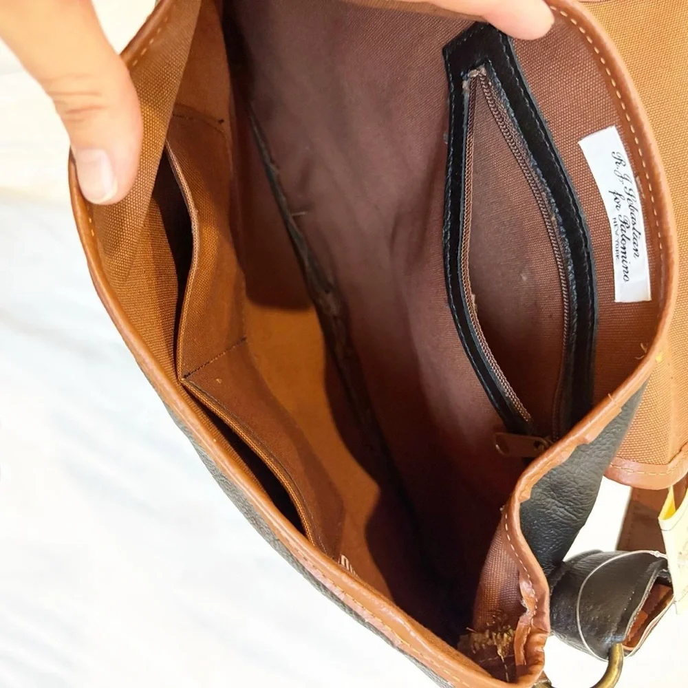 Black Leather and Brown Trim‎ Equestrian Crossbody Bag NWT Preppy 90s